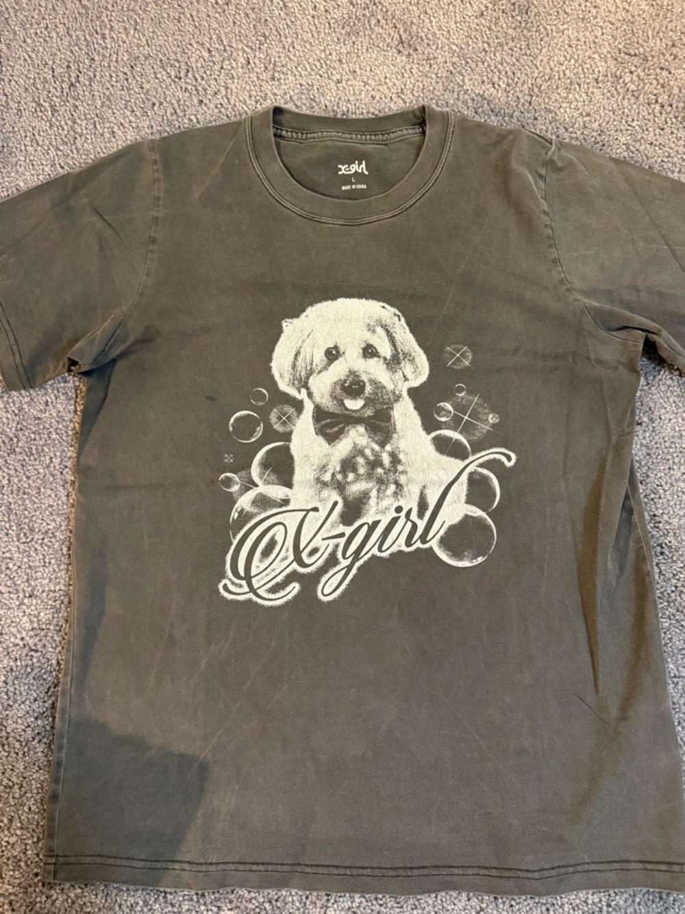 X-girl Olive Dog Graphic Short Sleeve Tee